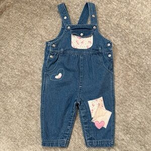 Buster Brown Baby Denim Overalls Floral & Heart Patches 6–9M Vintage Cottagecore